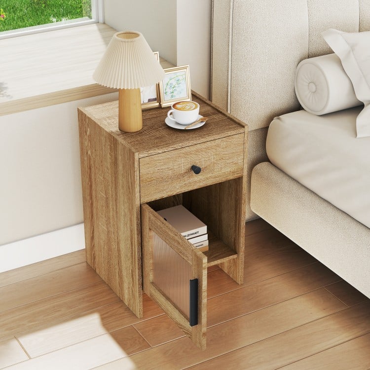 Farmhouse Sofa Side Table with Drawer and Cabinet-Antique Brush White
