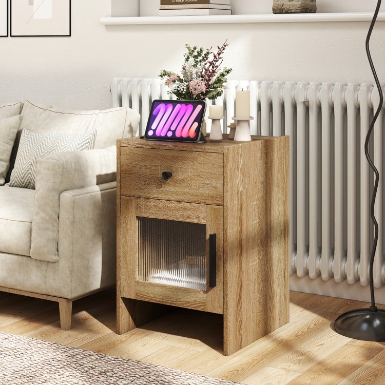 Farmhouse Sofa Side Table with Drawer and Cabinet-Antique Brush White