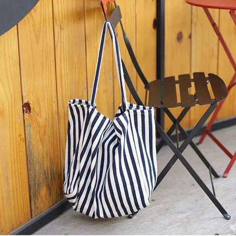 Fashion Shopper Handbags Women Striped Canvas Totes 