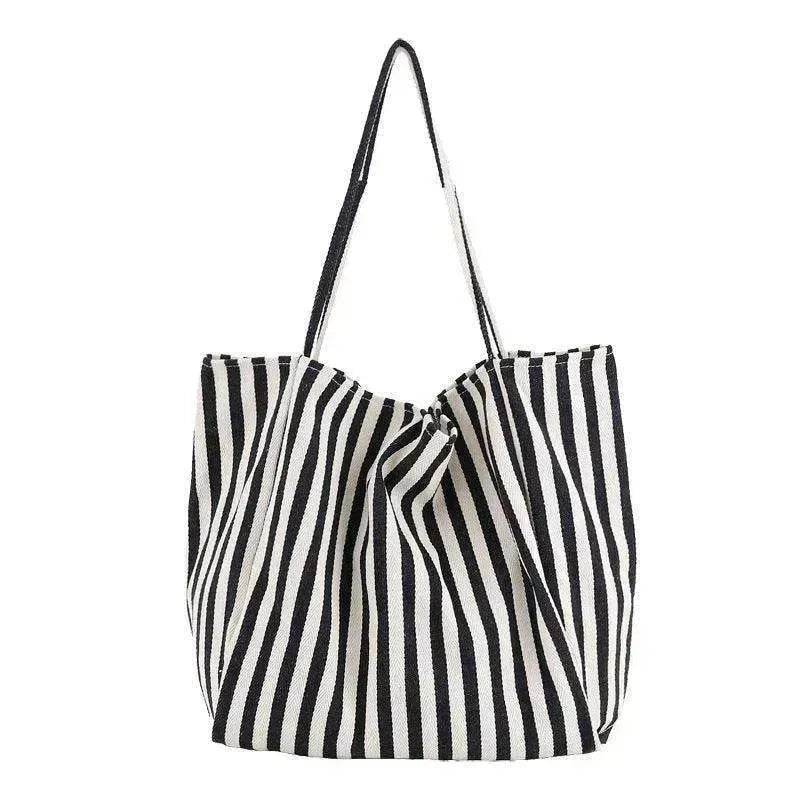 Fashion Shopper Handbags Women Striped Canvas Totes 