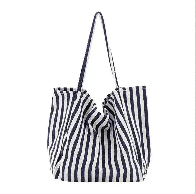 Fashion Shopper Handbags Women Striped Canvas Totes 