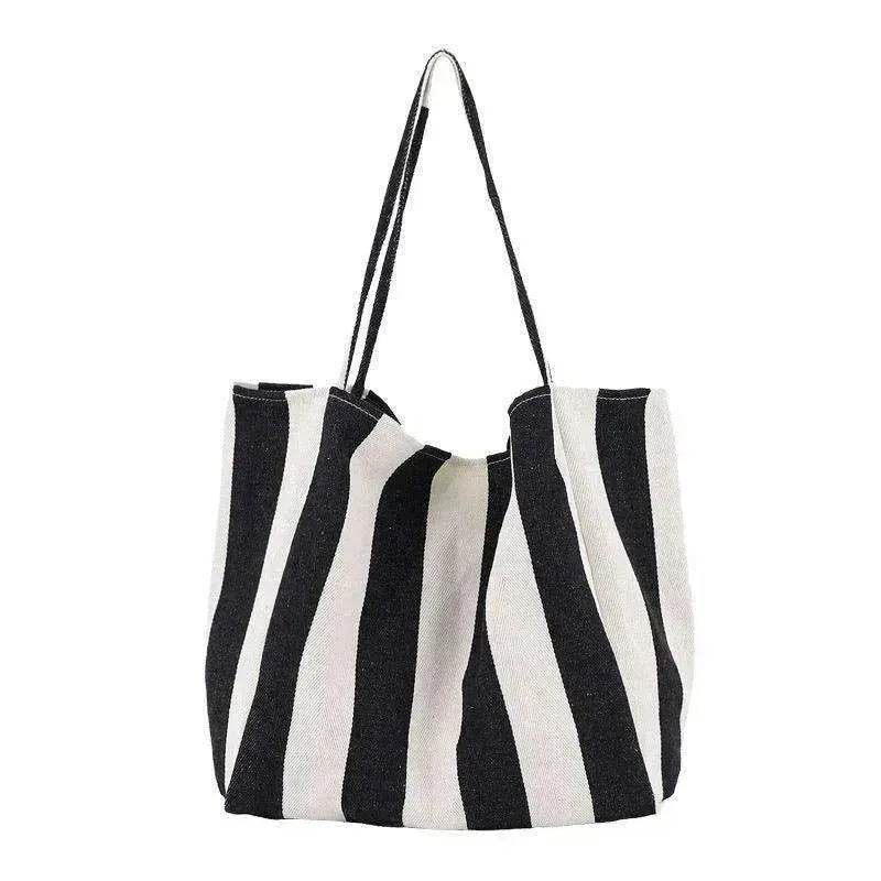 Fashion Shopper Handbags Women Striped Canvas Totes 