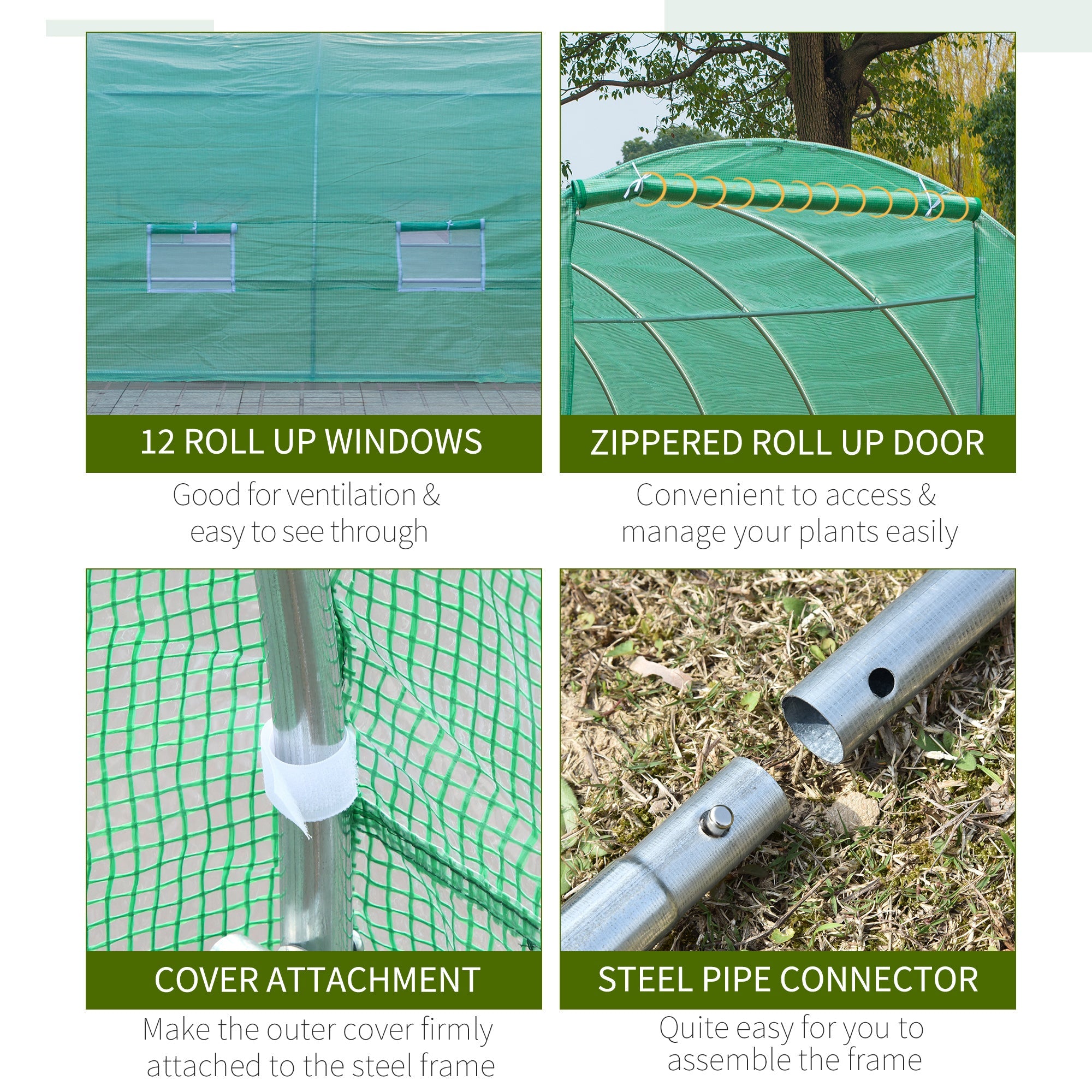 Outsunny Large Walk-in Tunnel Greenhouse: 26.2'x10'x6.7' Steel Frame for Outdoor Garden Plants, Green 