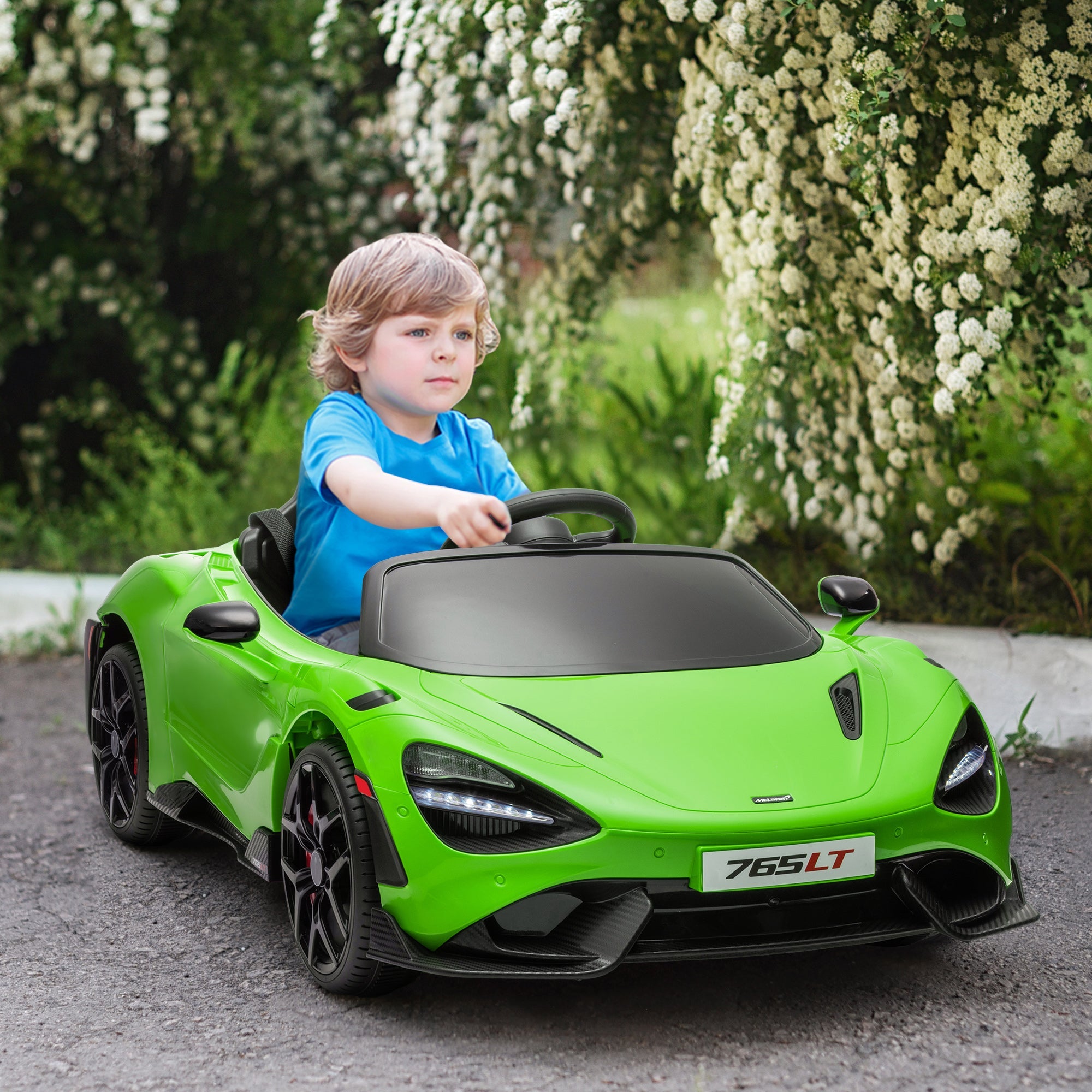 Qaba McLaren 765LT Licensed 12V Kids Electric Car w/ Scissor Doors, Training Wheels, Remote, Slow Start, Music Horn Green 