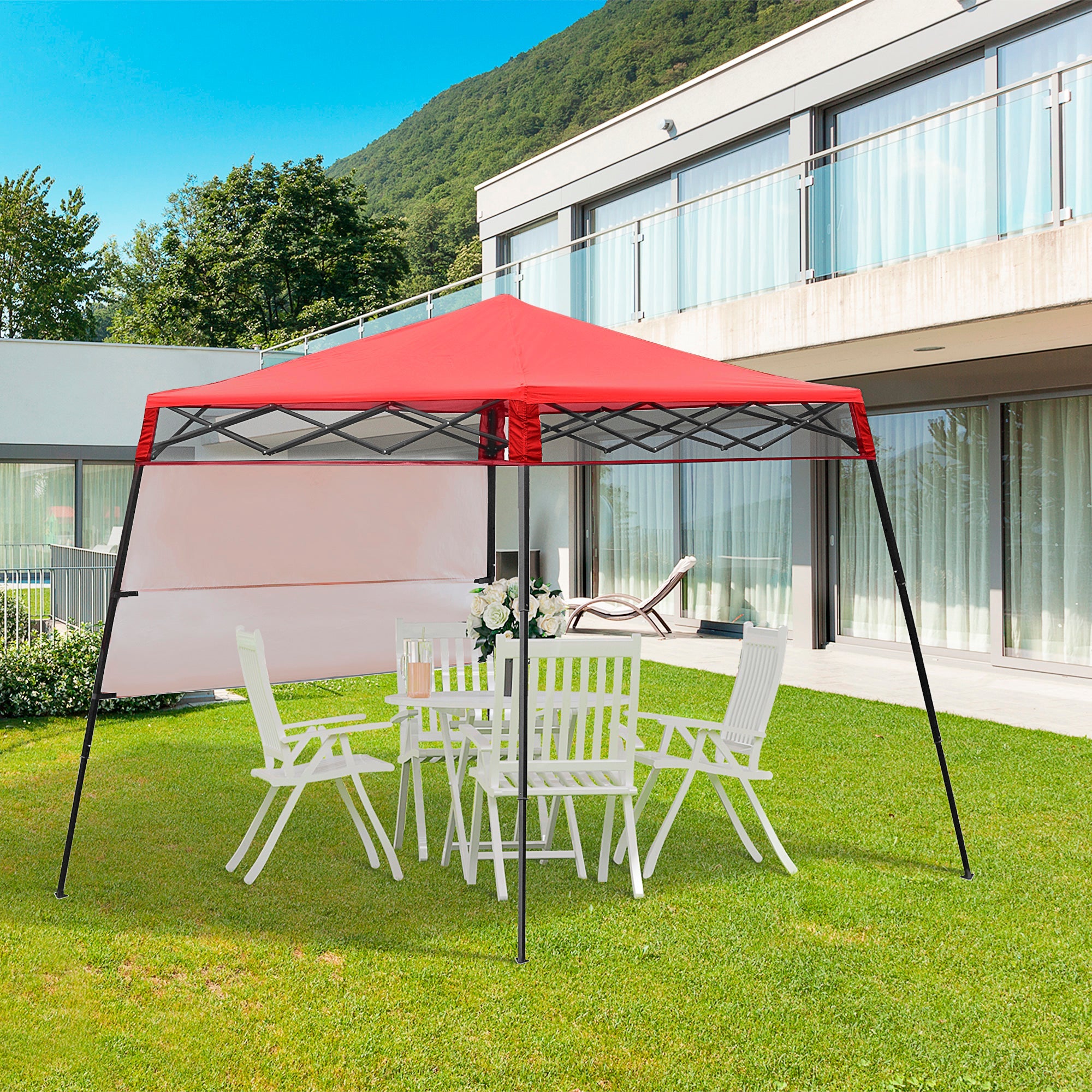Outsunny 7' x 7' Garden Foldable Pop Up Gazebo Tent with Backpack & Adjustable Legs Outdoor Party Canopy  Red & Black 