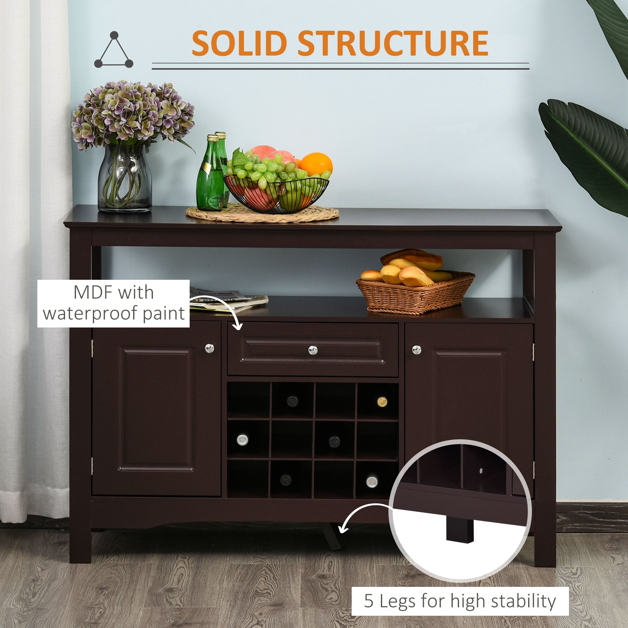 HOMCOM Espresso Buffet Credenza: Sideboard Bar Cabinet Storage Cabinet with Drawer for Kitchen, Living Room, Rich Espresso 