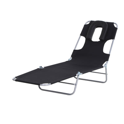 Outsunny Adjustable Folding Chaise Lounge with Face Hole Beach Camping Recliner Sunbed Black 