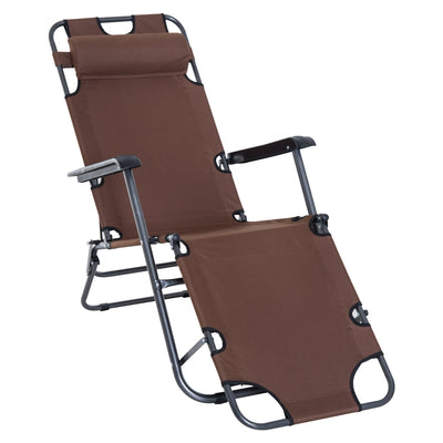 Outsunny Adjustable Folding Chaise Lounge Chair Portable Recliner Sun Lounger Outdoor Garden Seat with Pillow Brown 