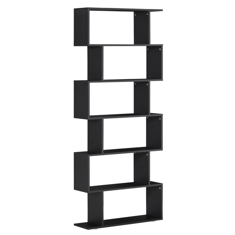 Wooden S Shape Bookcase 6 Shelves Storage Display Home Office Furniture