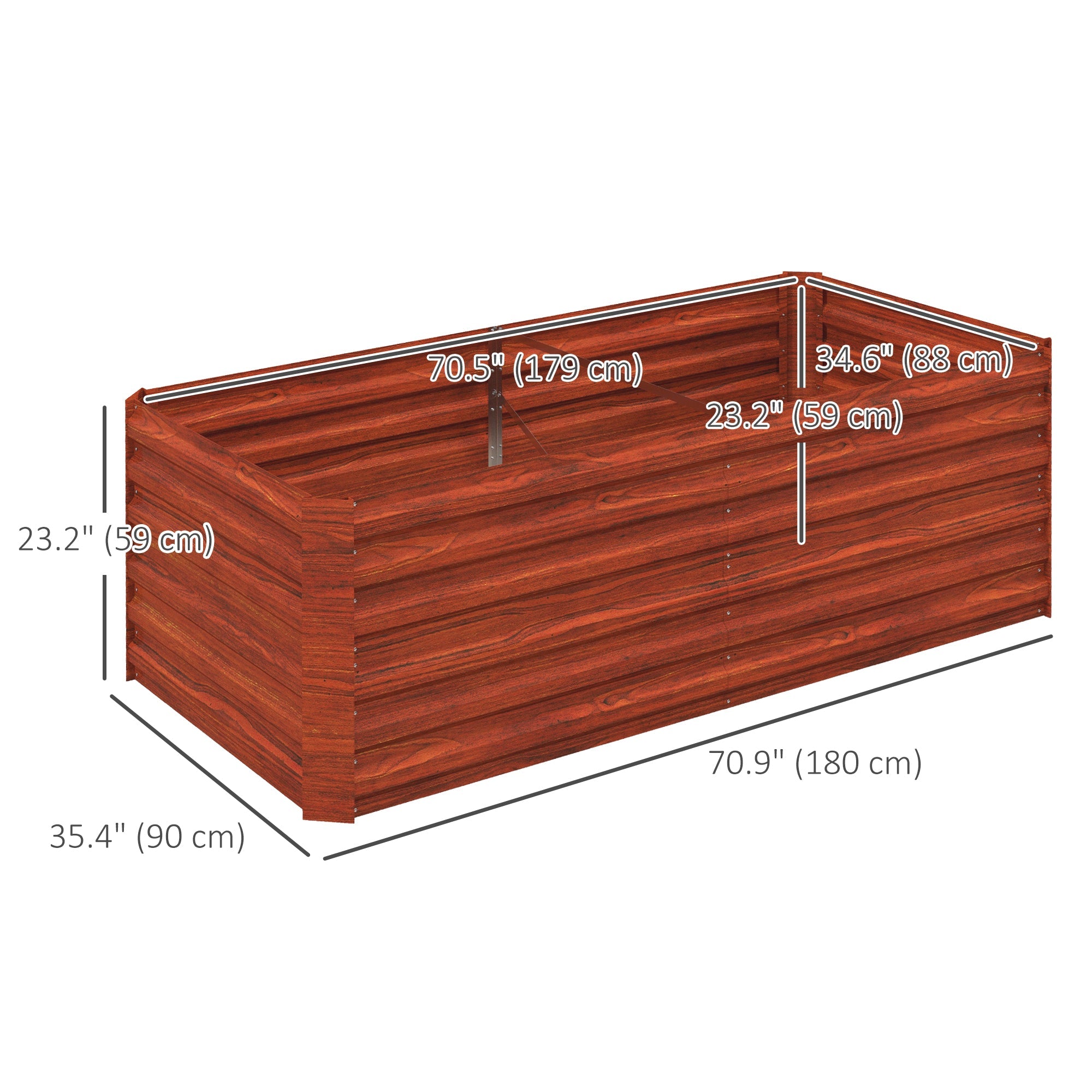 Outsunny Galvanized Raised Garden Bed, Steel Outdoor Planters with Reinforced Rods, 71" x 35" x 23", Rustic Brown 
