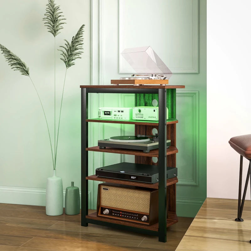 TV Stand for TVs up to 29", Entertainment Center with 4-Tier Storage Shelves and LED Lights for Living Room