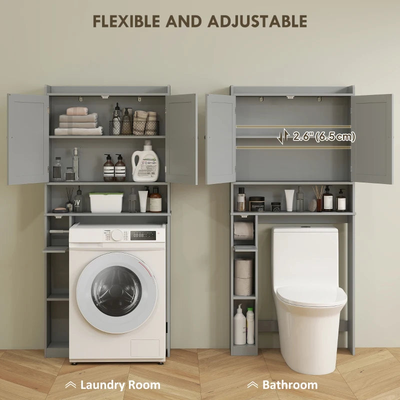 Modern Over the Toilet Storage Cabinet with 2 Doors, Above Commode Storage Cabinet with Toilet Paper Holder, Grey