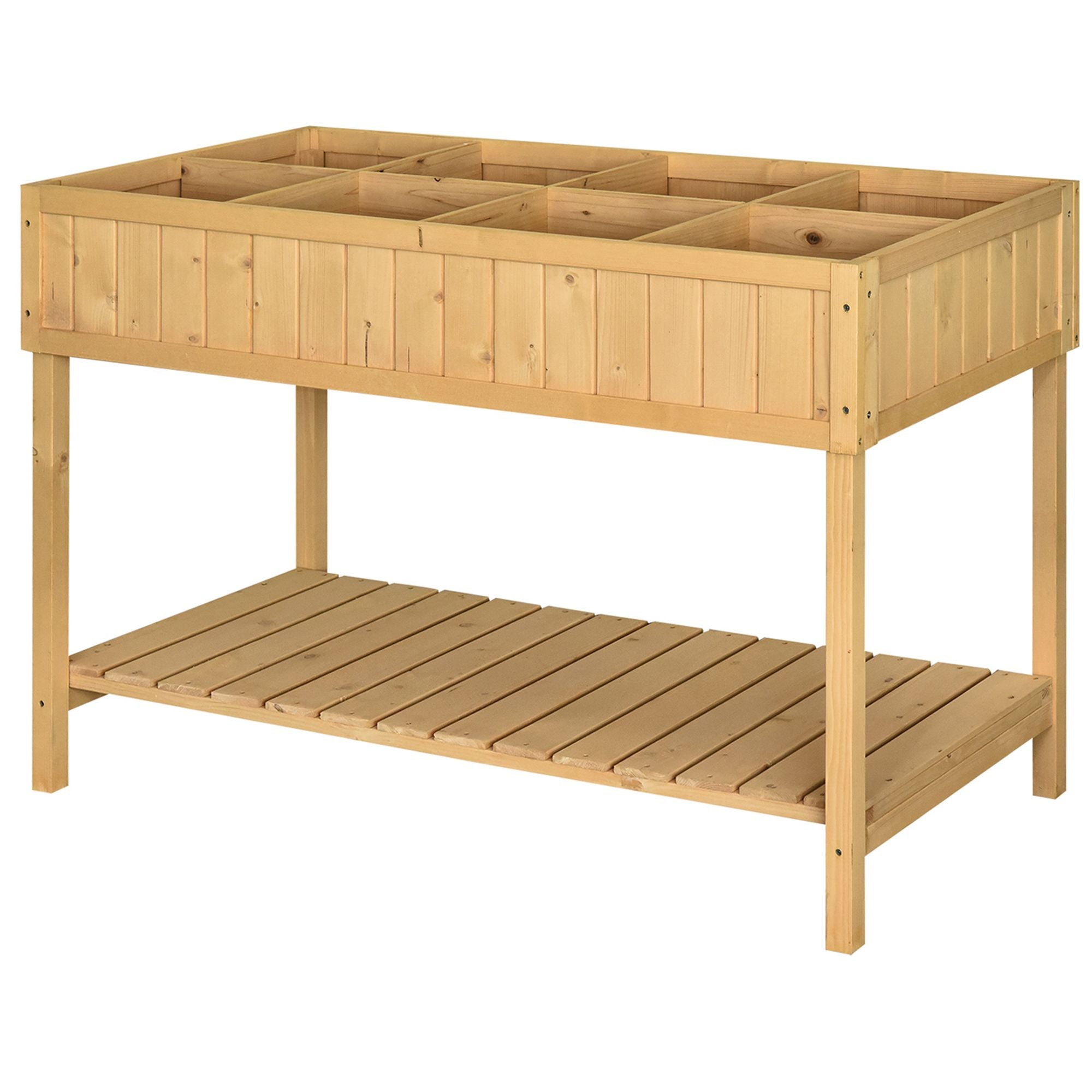 Outsunny Elevated Wooden Garden Plant Stand 43.25"x18"x30" Outdoor Raised Flower Bed 8 Grid Box Natural 