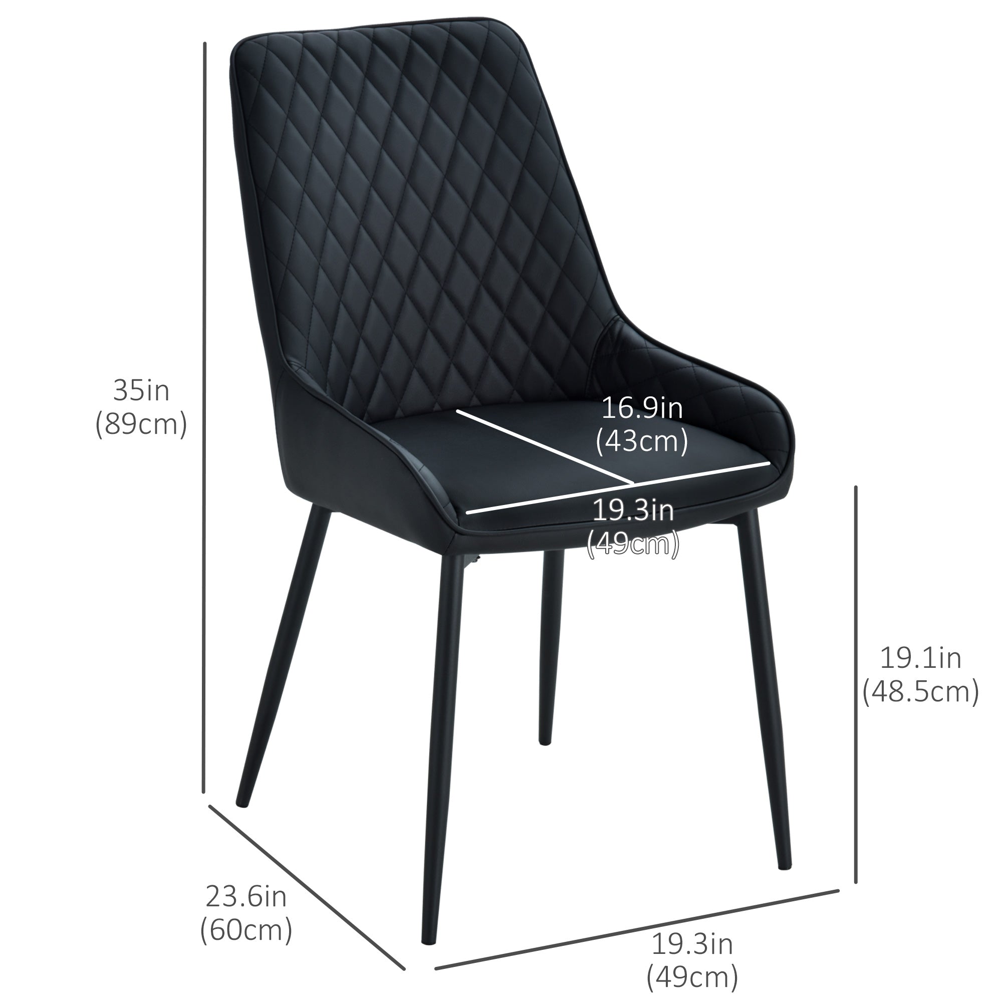 HOMCOM 2 Pack Mid Century Dining Chairs Black PU Leather Padded Metal Legs Modern for Kitchen Office 
