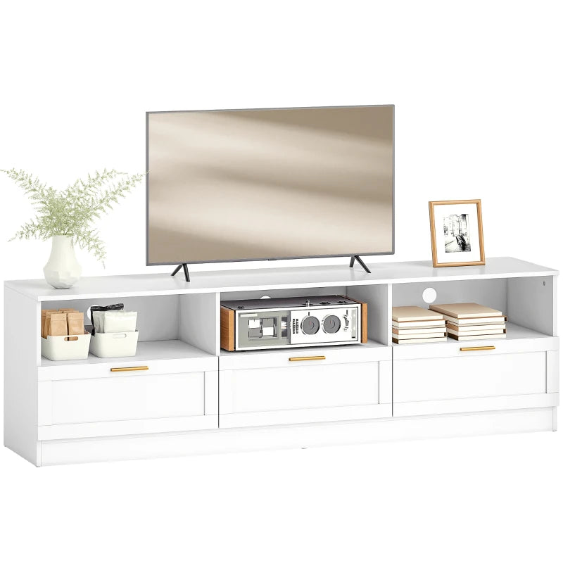 TV Stand with Storage, Modern Entertainment Center with 3 Cabinets and 3 Open Shelves, for TVs up to 85", White