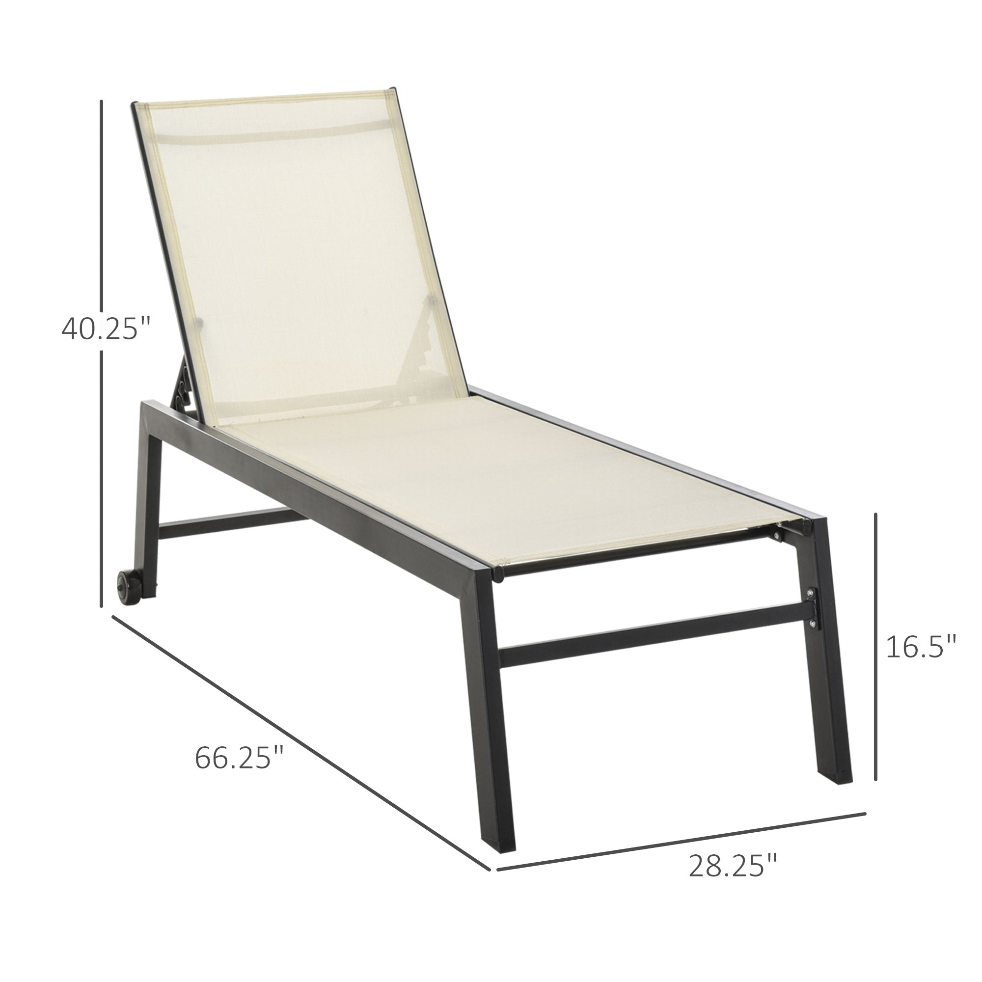 Outsunny Patio Lounge Chair Outdoor Recliner with 5-Position Backrest 2 Wheels for Poolside Beach Lawn Cream White 