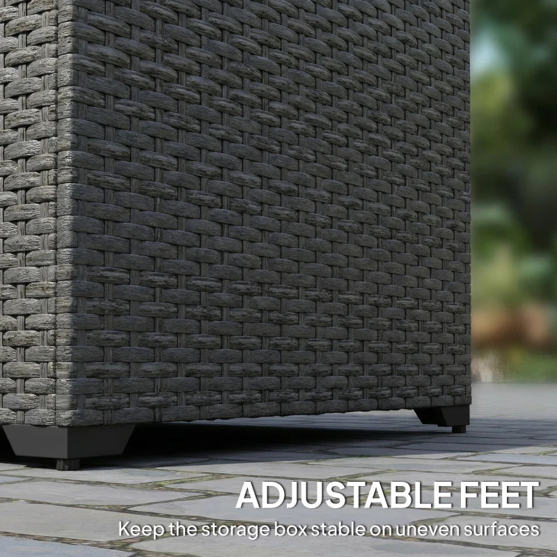 67 Gallon Rattan Deck Box, Wicker Outdoor Storage Box with Waterproof Zippered Liner, Safe Pneumatic Rod, Grey
