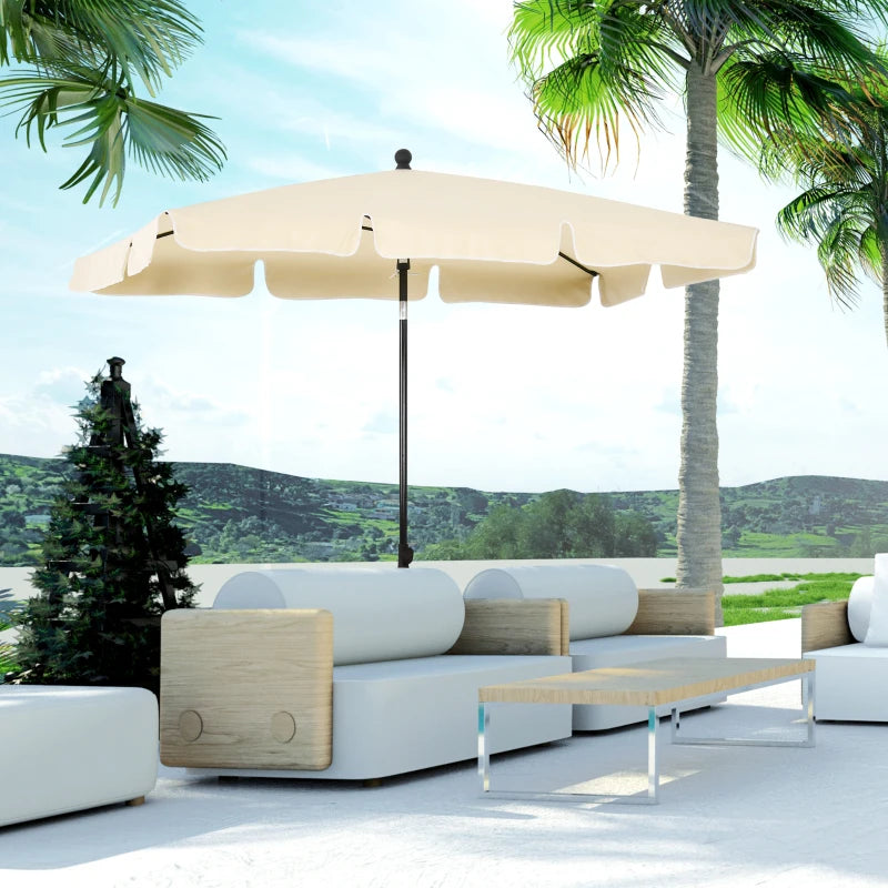 6.5x4ft Rectangle Patio Umbrella Aluminum Tilt Adjustable Garden Parasol Sun Shade Outdoor Canopy Beige