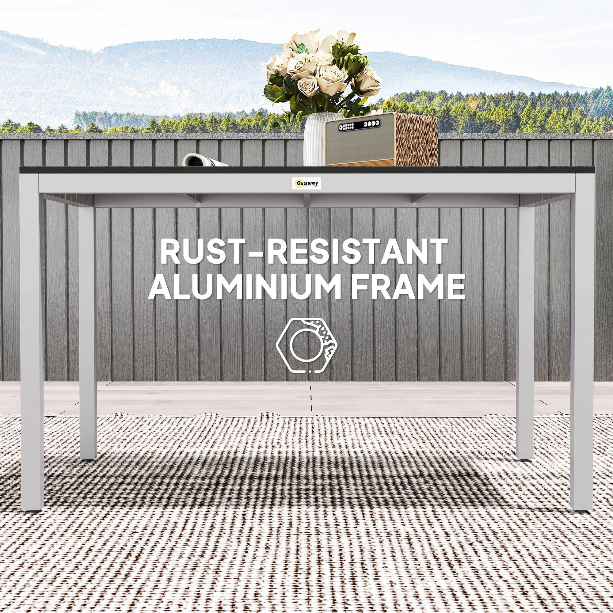 Outsunny Outdoor Dining Table for 4-6 with Easy Maintenance Slatted Top, Rust-Resistant Aluminium Frame, Black 