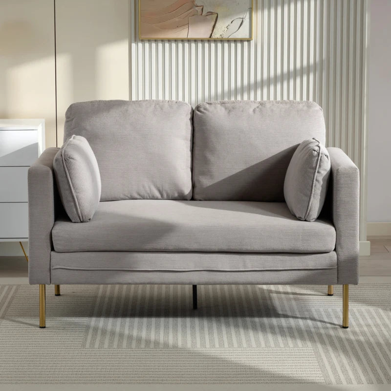 Loveseat Sofa, 55" Small Sofa Couch with 2 Pillows, Metal Legs for Living Room, Bedroom, Apartment, Grey