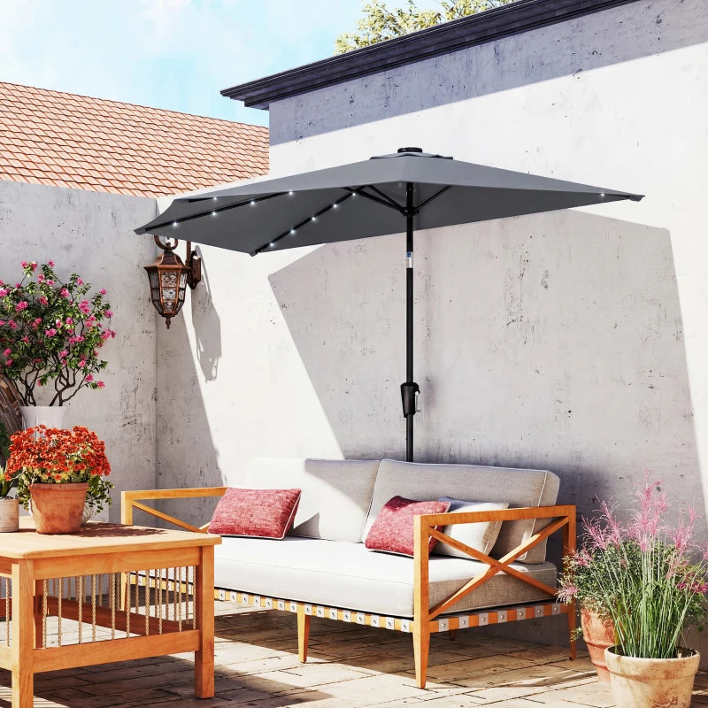 Half Outdoor Patio Umbrella with Solar LED Lights Half Umbrella with Crank 9ft Dark Grey