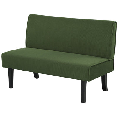 HOMCOM 46.5" Loveseat Couch with USB Ports, Corduroy Love Seat Sofa with Wood Legs for Living Room, Bedroom, Small Space, Green 