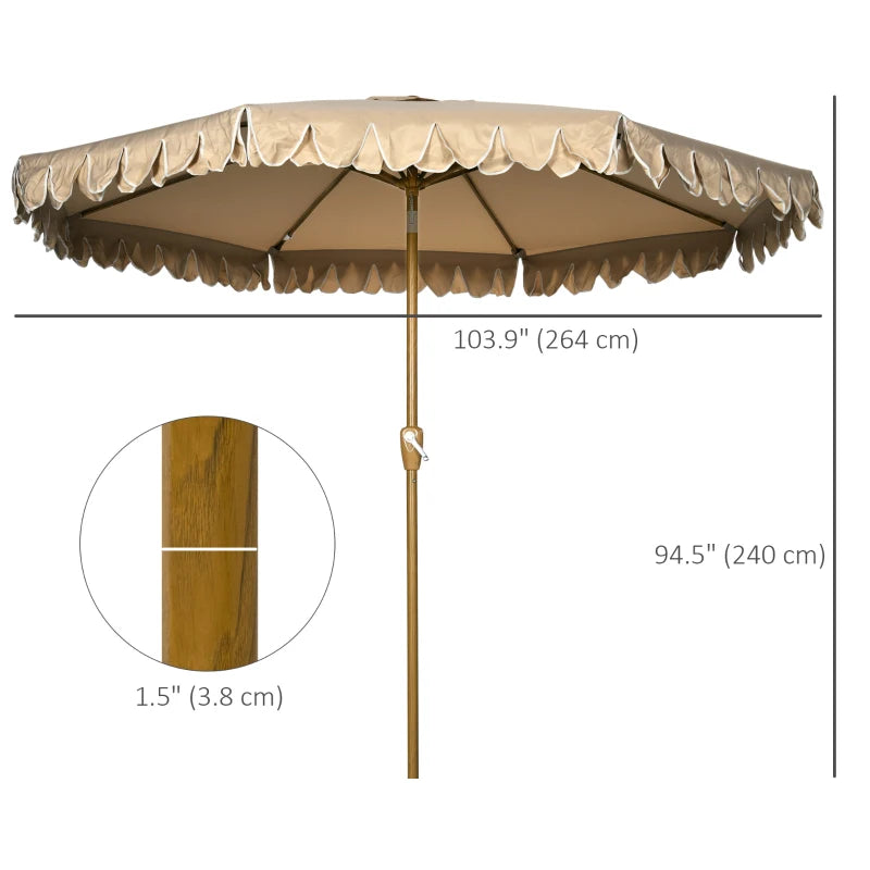 9 ft Patio Umbrella with Push Button Tilt and Crank, Double-ruffled Outdoor Market Table Umbrella Parasoll, Khaki