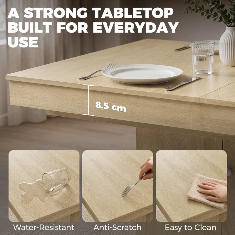 Extendable Dining Table with Storage Cabinet & Adjustable Shelf – Natural Wood