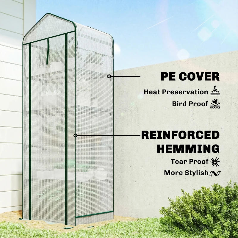 Mini Greenhouse with Screen Roof, Portable Small Greenhouse with Roll-Up Zipper Door, 27.6" x 19.7" x 75.6", White