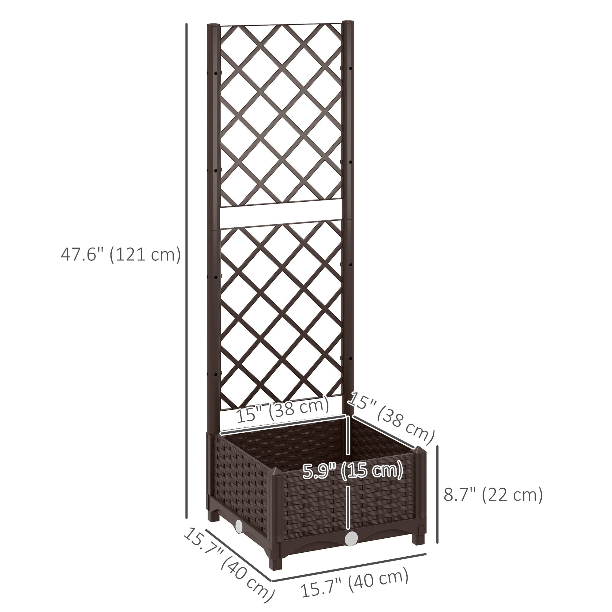 Outsunny Raised Garden Bed with Trellis, Plastic Raised Flower Bed with Drainage Holes and Drain Plugs, 16" x 16" x 48" 