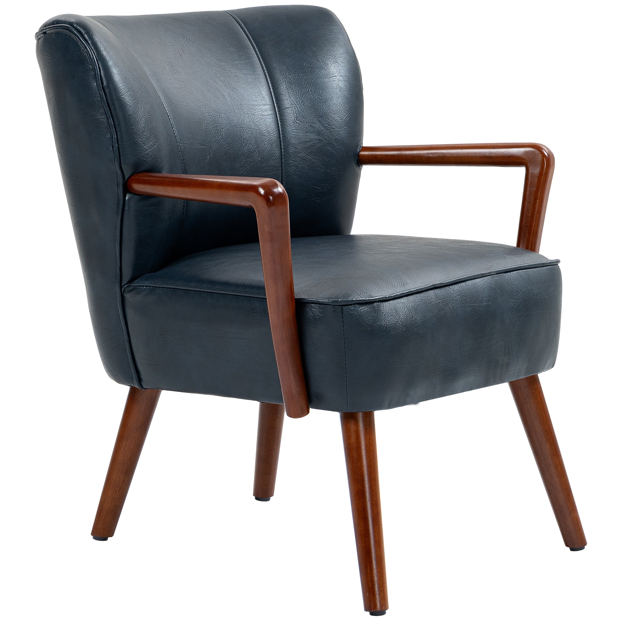 HOMCOM Accent Chair, Modern Armchair, Faux Leather Upholstered Living Room Chair with Wood Legs and Wide Padded Seat, Blue 