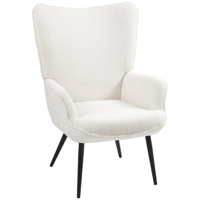 HOMCOM Accent Sherpa Chair, Upholstered Armchair, Fluffy Wingback Chair for Living Room, Reading Room, Cream White 
