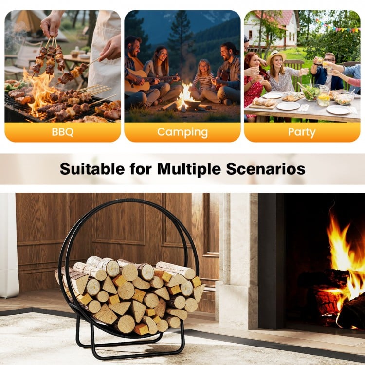 Firewood Log Hoop 20 Inch Round Heavy-duty Metal Curved Log Rack with Stand