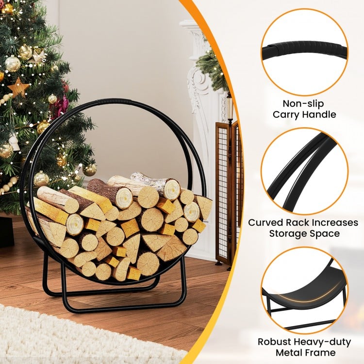 Firewood Log Hoop 20 Inch Round Heavy-duty Metal Curved Log Rack with Stand