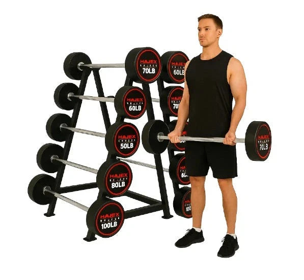 Straight and EZ Curl Fixed Weight Barbell Sets - 20 to 100 LB 