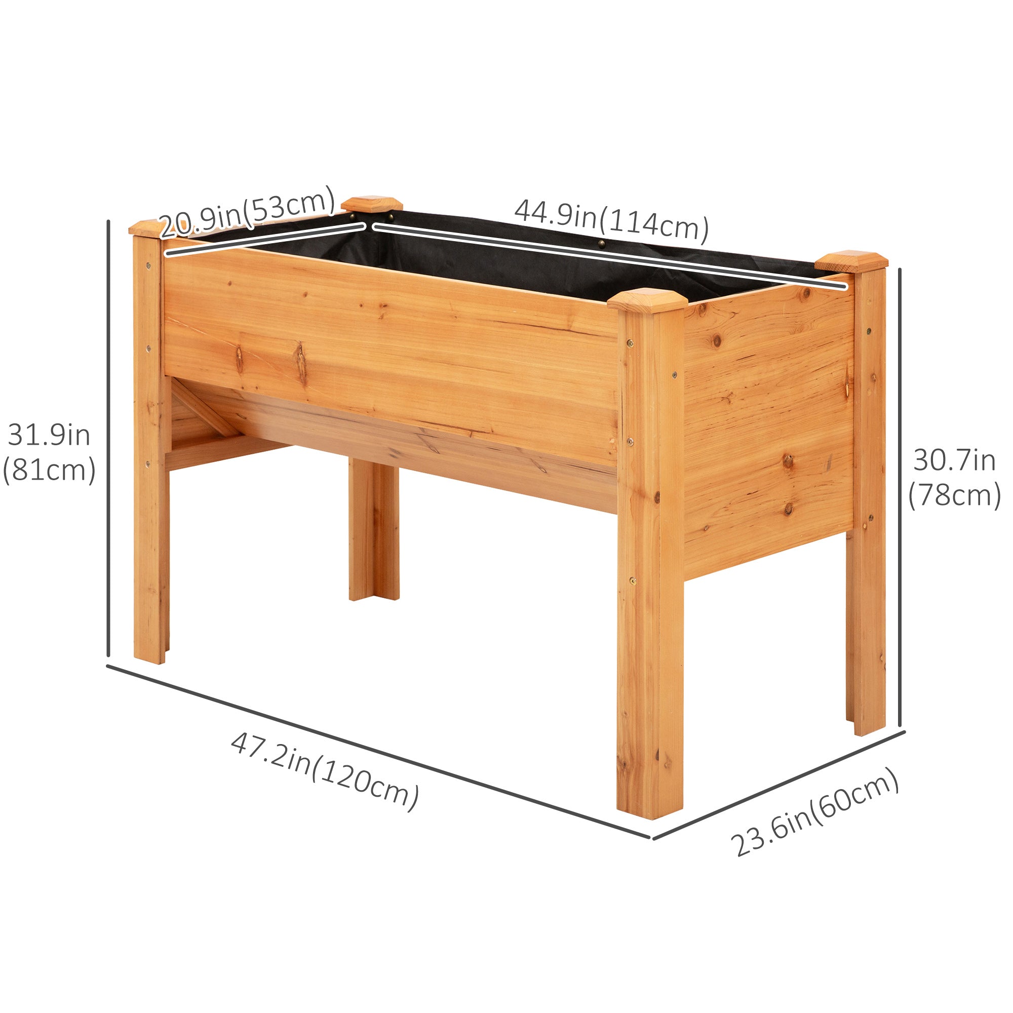 Outsunny Wooden Raised Garden Bed Tall Outdoor Plant Stand Flower Box with Hooks Natural Wood 