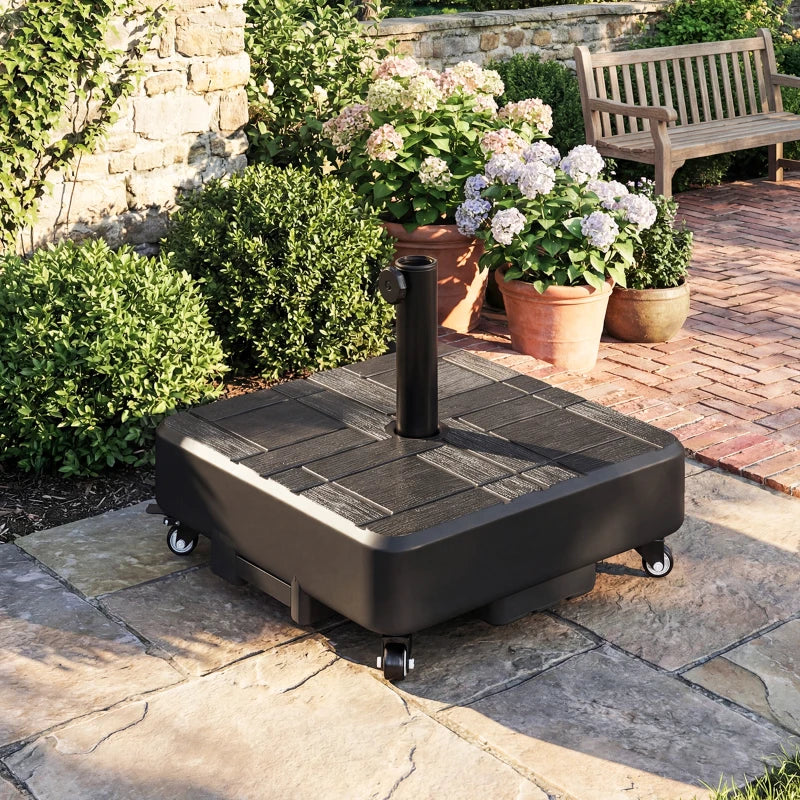 Patio Umbrella Base with Wheels Fillable Outdoor Umbrella Stand for 1.5"/1.9" Poles Black