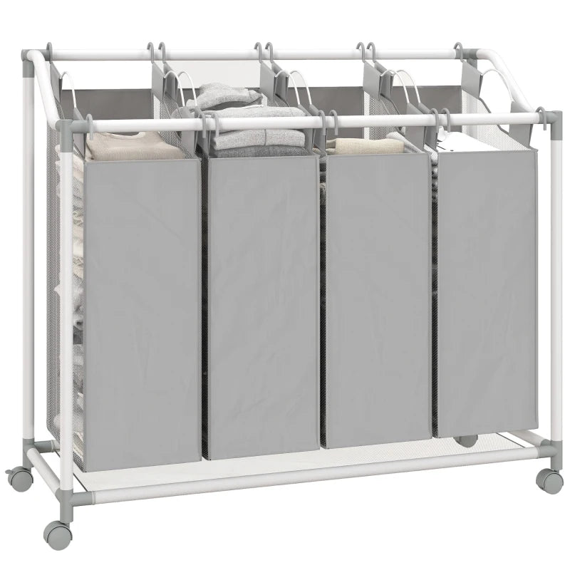Laundry Hamper with Wheels, 160L Laundry Basket with 4 Removable Bags for Bedroom, Bathroom, Grey