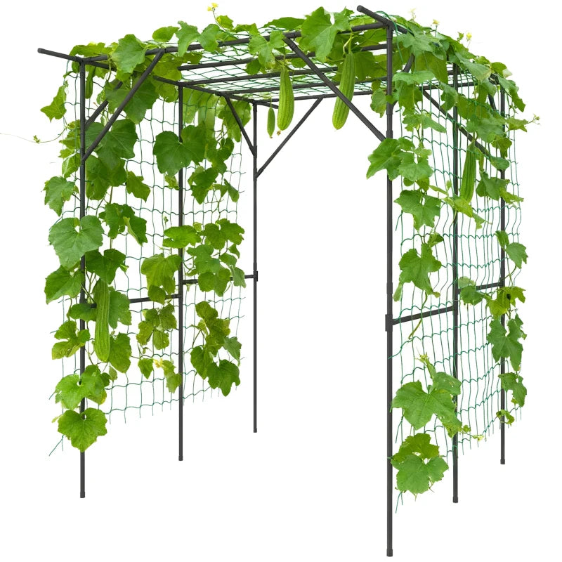 Garden Arch Trellis, 6.4FT Tall Metal Plant Support Trellis Archway with Climbing Net for Climbing Plants