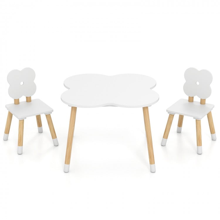 Flower-shaped Kids Table Set with Solid Pine Wood Legs-White