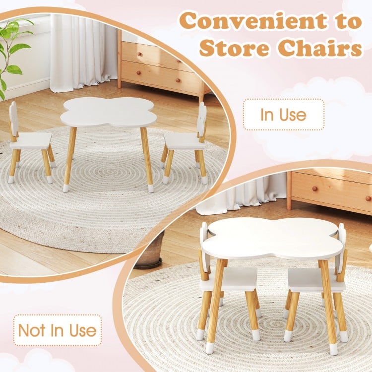 Flower-shaped Kids Table Set with Solid Pine Wood Legs-White