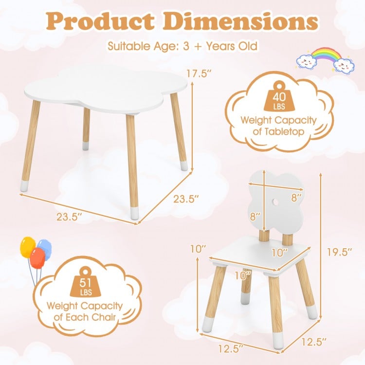 Flower-shaped Kids Table Set with Solid Pine Wood Legs-White