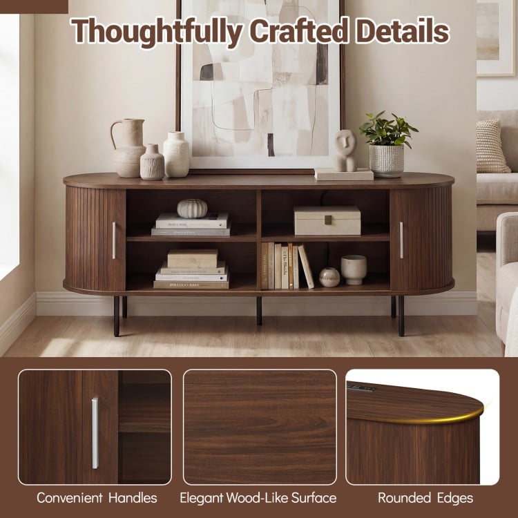 Fluted TV Stand for TVs up to 60" Mid Century Curved Entertainment Center-Walnut