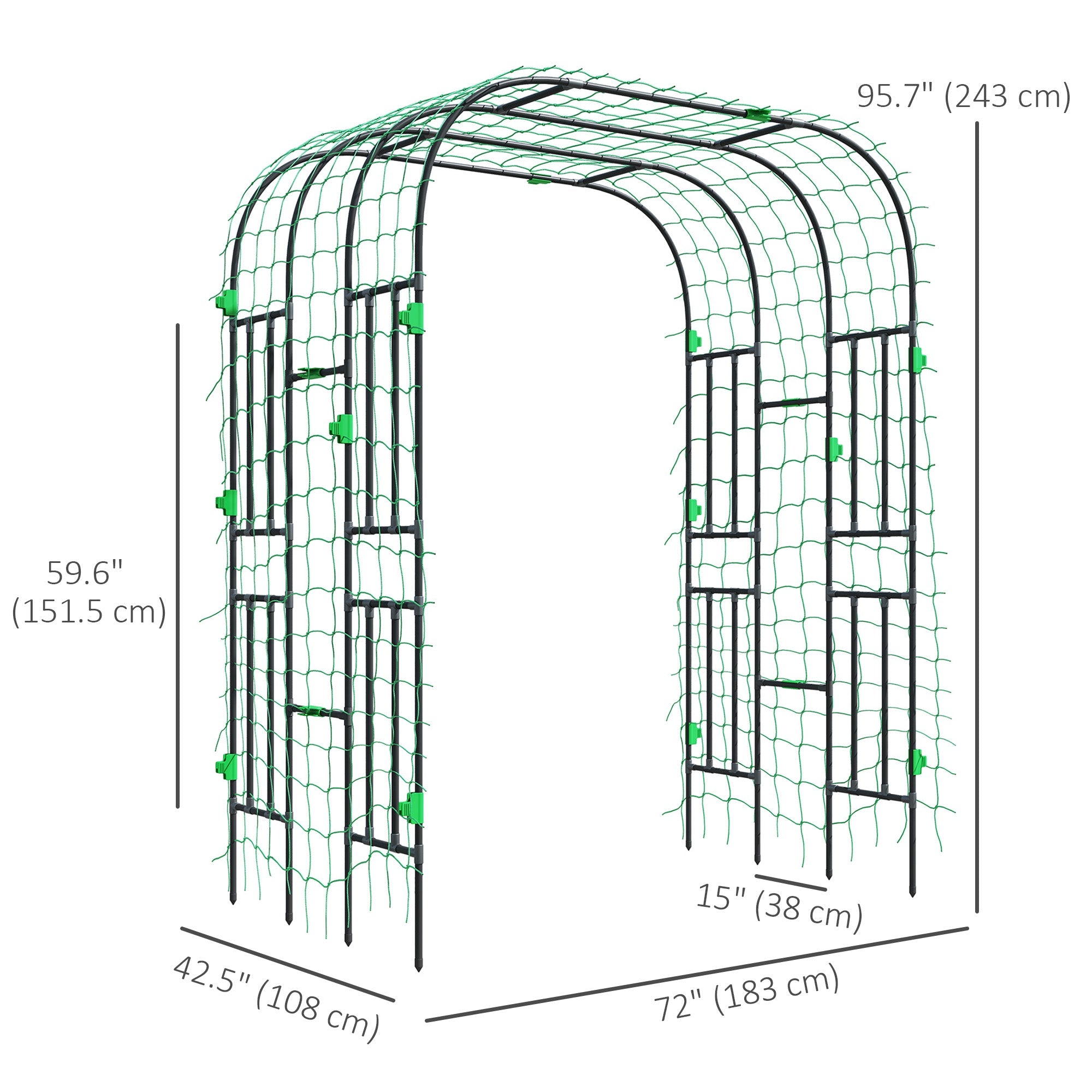 Outsunny Arched Garden Trellis, 8 FT Tall Metal Plant Trellis Support with Trellis Netting for Climbing Plants 