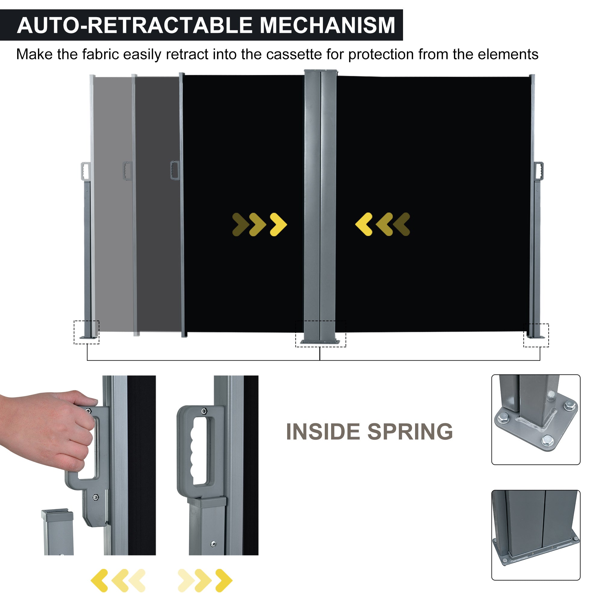 Outsunny Double Side Retractable Patio Privacy Screen Awning Outdoor Divider Sun Shade Wind Resistant Black 