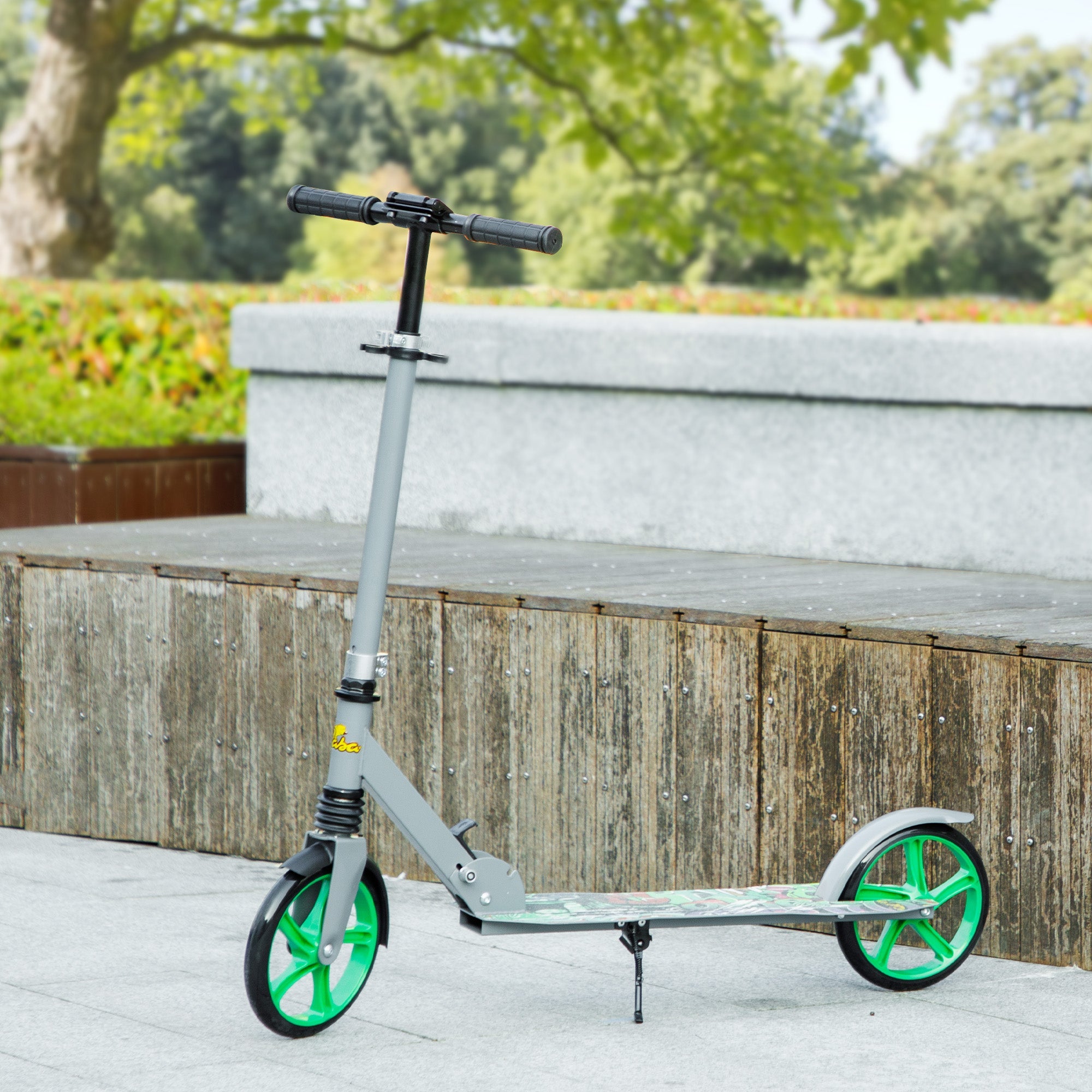 Qaba Kick Scooter for Kids Ages 6-12 with Adjustable Height, Rear-Fender Brake, 200mm Big Wheel, Foldable Design, Green 