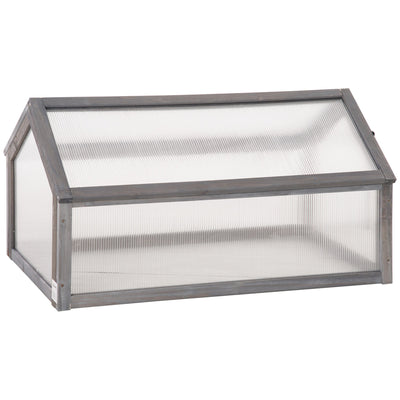 Outsunny Wooden Cold Frame Greenhouse Garden Portable Raised Planter with Openable Top for Indoor, Outdoor, Flowers, Vegetables, Plants, 35.5" x 20.5" x 19.5", Grey 