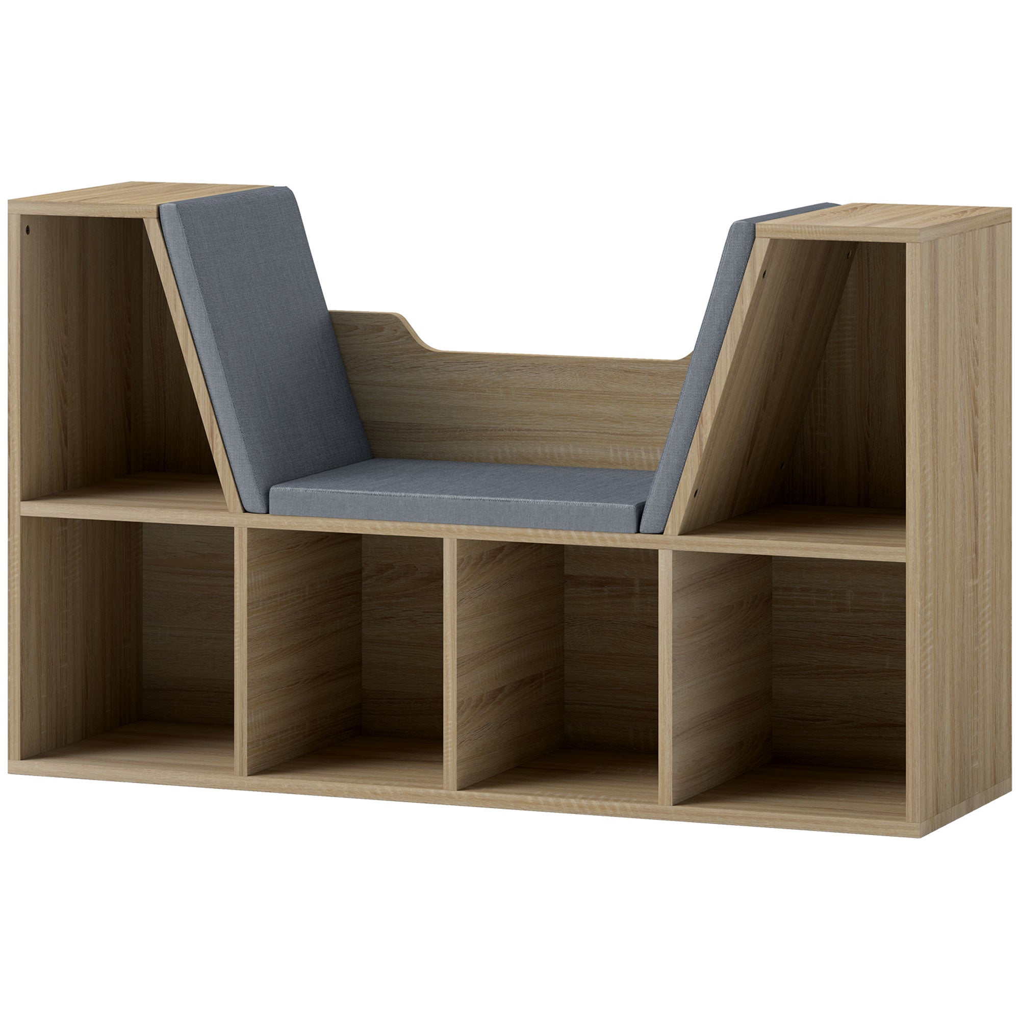HOMCOM 6-Cubby Bookcase with Seat Cushion, Cube Storage Shelf with Reading Nook for Home Office, Study, Oak 