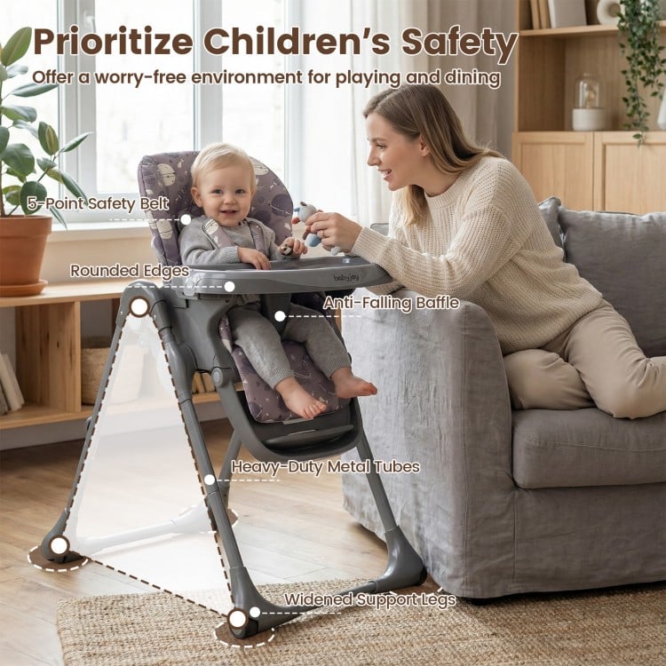 Folable High Chair with Detachable Cushion and High Chair for Babies and Toddlers-Gray