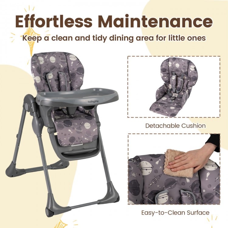 Folable High Chair with Detachable Cushion and High Chair for Babies and Toddlers-Gray
